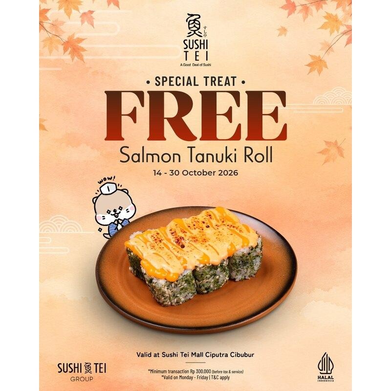 Promo Free Salmon Tanuki Roll Sushi